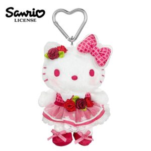 【日本正版授權】凱蒂貓 花朵洋裝系列 玩偶吊飾 娃娃/絨毛玩偶 Hello Kitty - 紅色款