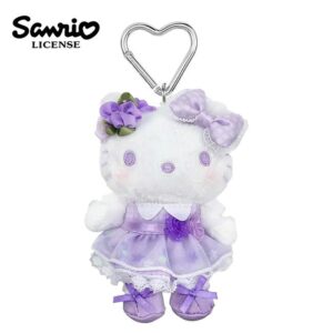 【日本正版授權】凱蒂貓 花朵洋裝系列 玩偶吊飾 娃娃/絨毛玩偶 Hello Kitty - 紫色款