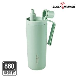 【BLACK HAMMER】鈦芯涼不鏽鋼保溫保冰吸管杯860ml (四色任選/鈦陶瓷塗層/附粗吸管)-湖水綠