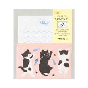 MIDORI 迷你信紙信封組附貼紙(貪吃動物)- 貓咪