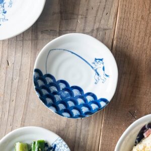 【日本Yamani】美濃燒｜貓咪文樣 陶瓷小碟13cm ‧ 青海波