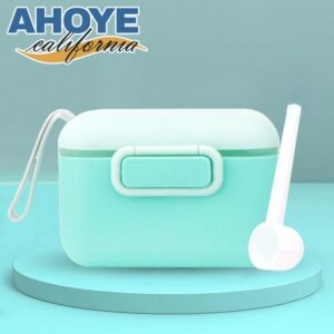 【AHOYE】大容量便攜防潮分裝奶粉罐附勺子 (密封罐 收納罐 儲物罐 攜帶盒) 清新綠