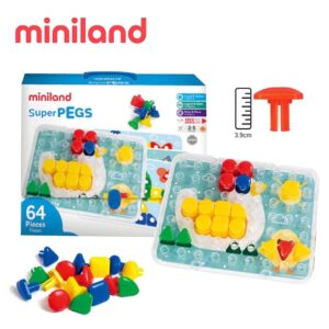 【miniland】3.9CM大拼豆幼兒64顆學習組-附透明板/圖卡
