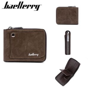 【Baellerry 佰利瑞】4卡簡約外置卡片拉鏈零錢男用短夾(D5102)_06075 _棕色