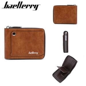 【Baellerry 佰利瑞】4卡簡約外置卡片拉鏈零錢男用短夾(D5102)_06075 _淺棕