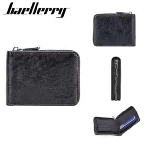 【Baellerry 佰利瑞】4卡素面防盜刷橫紋拉鏈零錢男用短夾(D5107)_10075 _黑色
